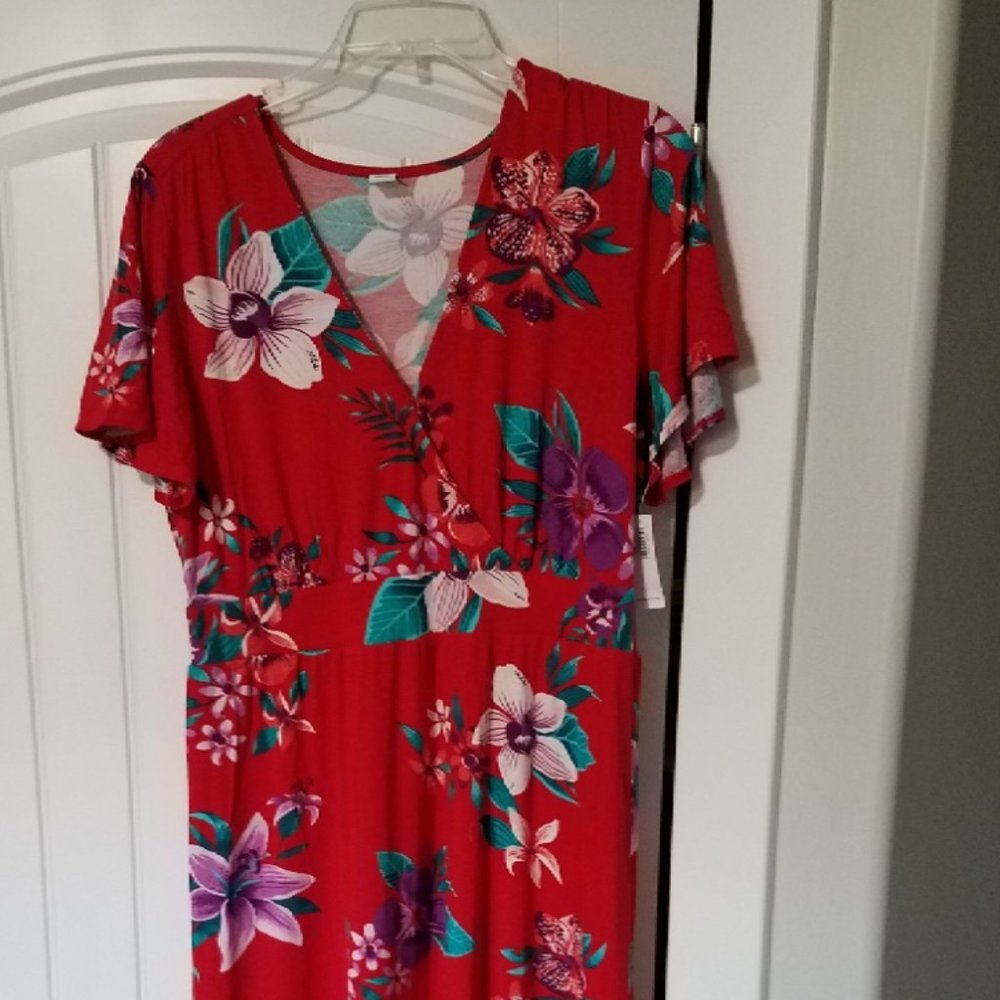 Old Navy, Red Flowered Dress, Large